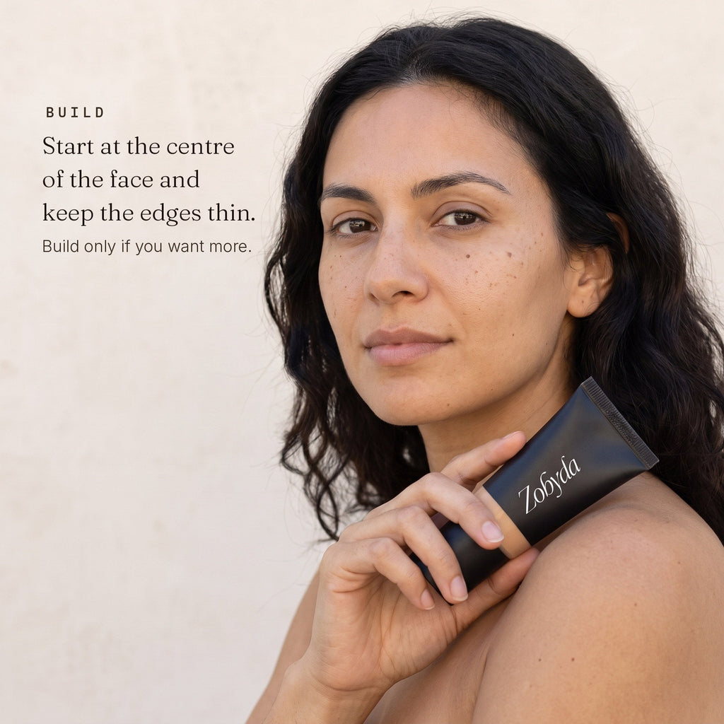 How to use Zobyda Tinted Moisturizer: start at the centre of the face and keep the edges thin