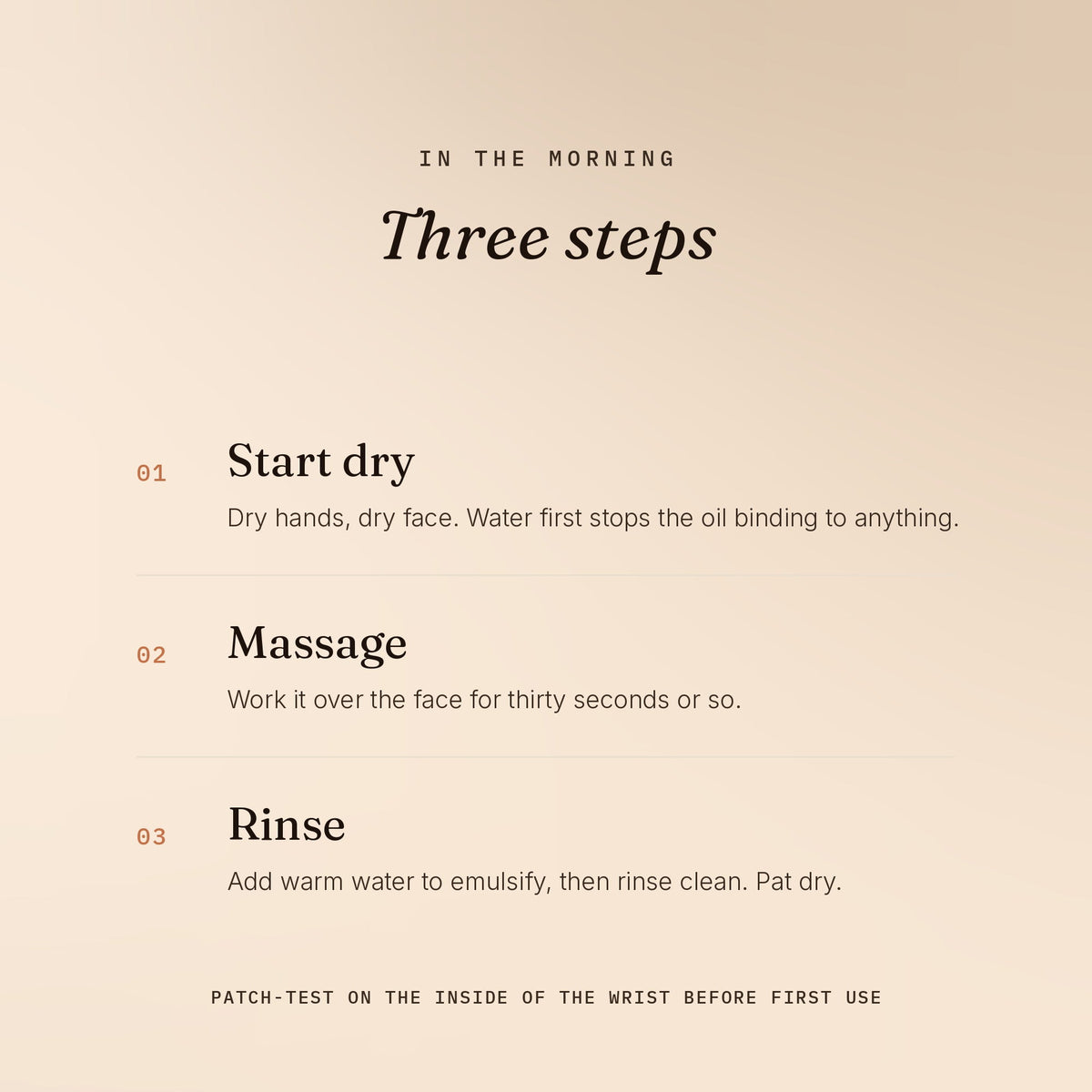 How to use Zobyda Cleansing Oil in three steps: start dry, massage, rinse