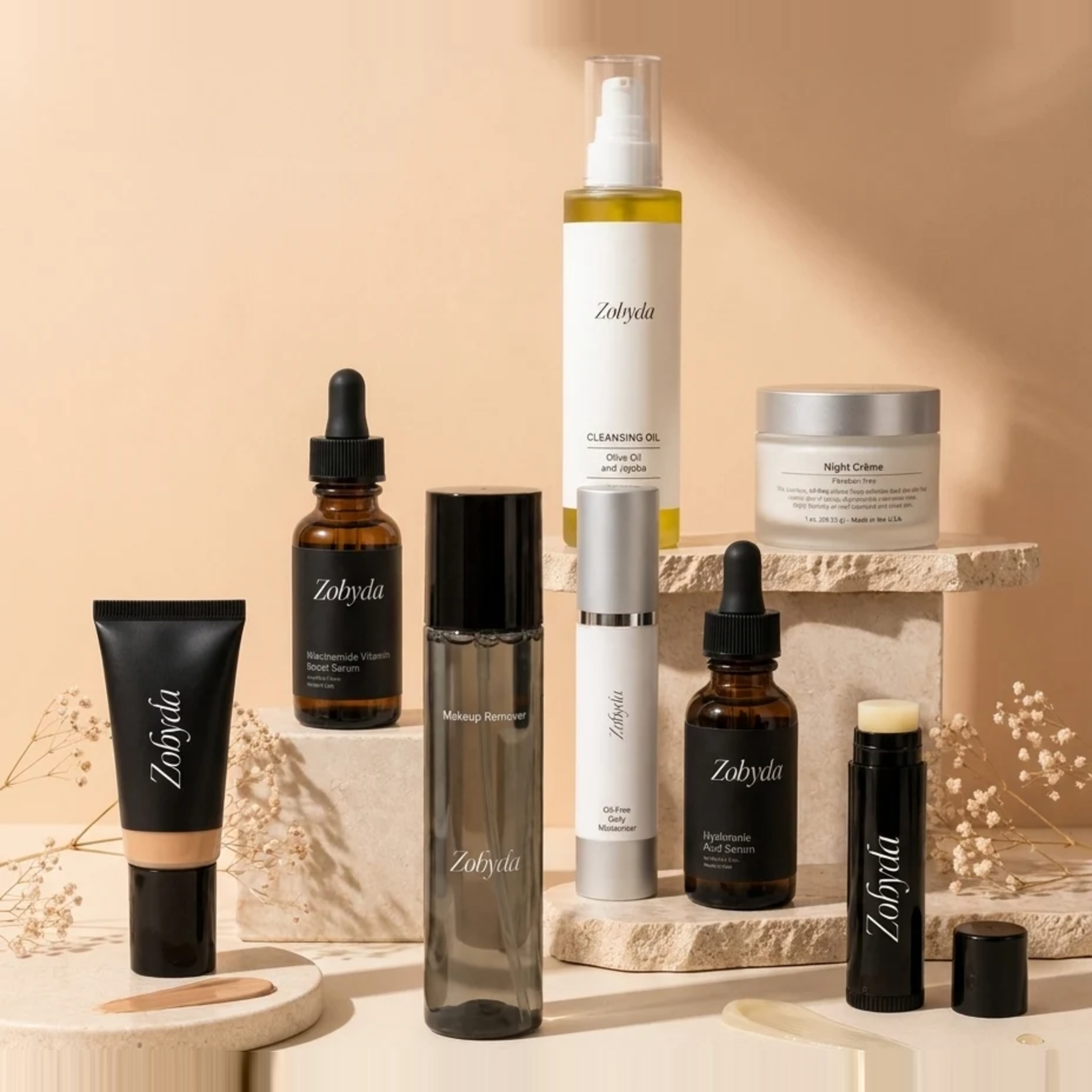 The Full Edit: all eight Zobyda products arranged together